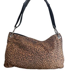 BOTTEGA VENETA Leopard Print Browns & Black Reversible Shoulder Bag Vtg Hobo